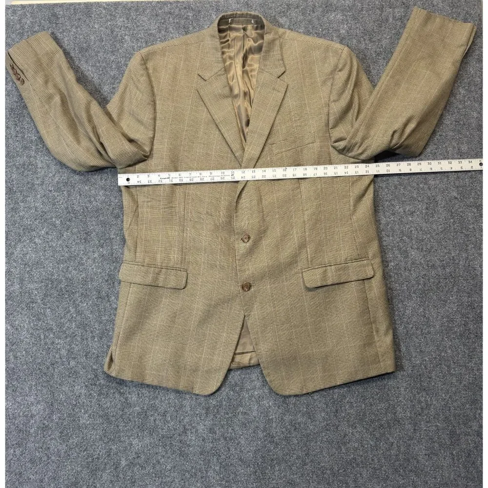 Lauren Ralph Lauren Mens Tan Glen Plaid Blazer Sport Coat 2 Button Classic